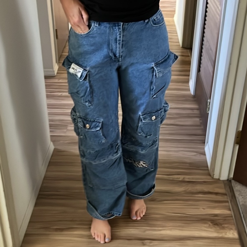 Fubu x forever 21 Rare Cargo blue Jeans Pant baggy Street style size Medium